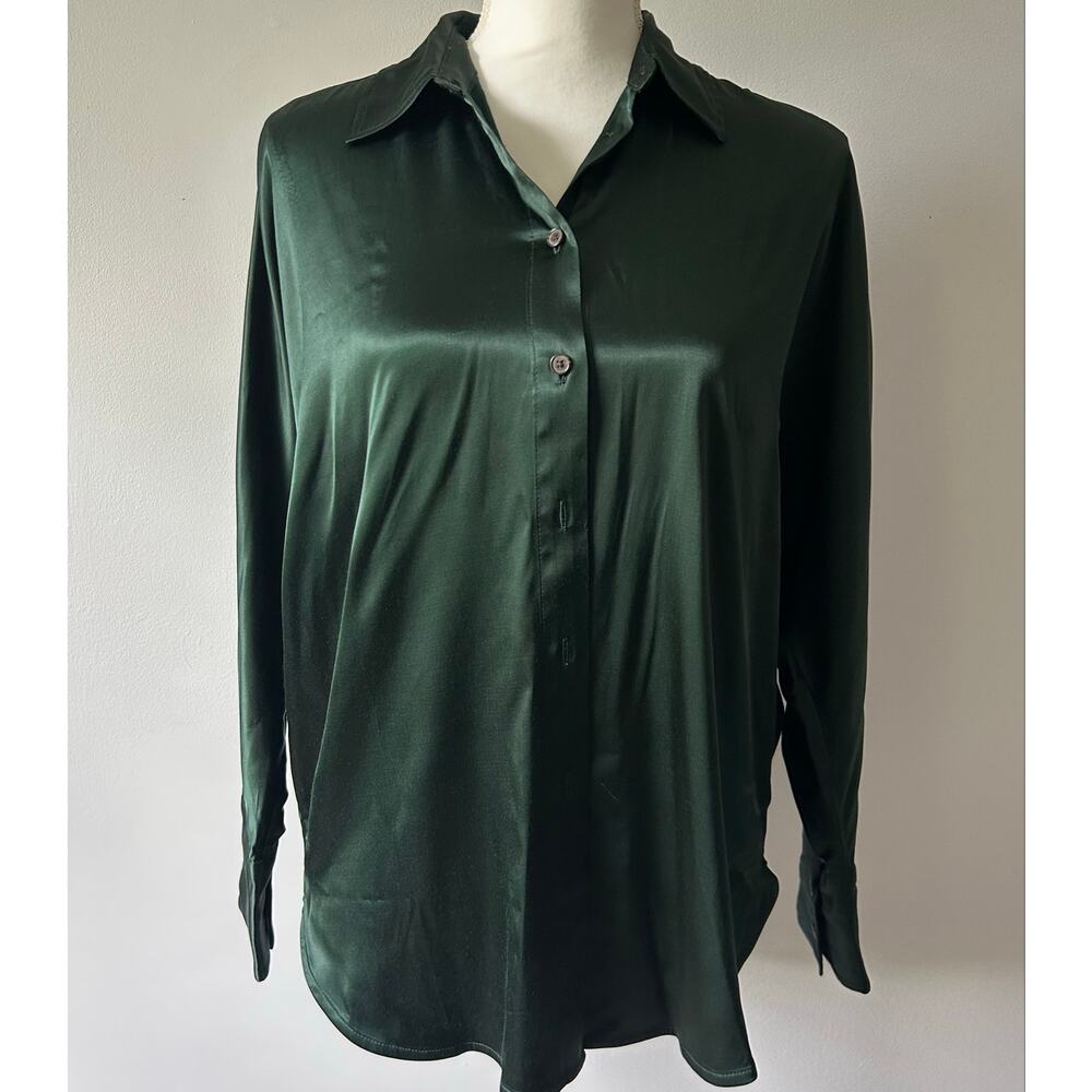 Madewell Silky Rich Green Viscose Longsleeve Button Up Blouse Size XS - Picture 2 of 5